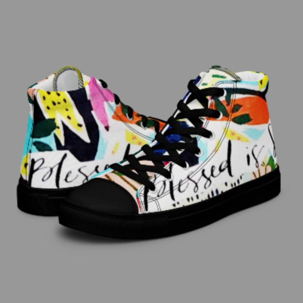 "BLESSED IS SHE" Women’s High Top Canvas Shoe - Version 1