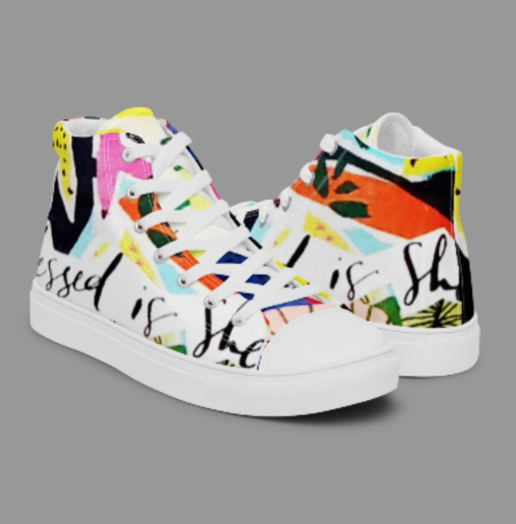 "BLESSED IS SHE" Women’s High Top Canvas Shoe - Version 1