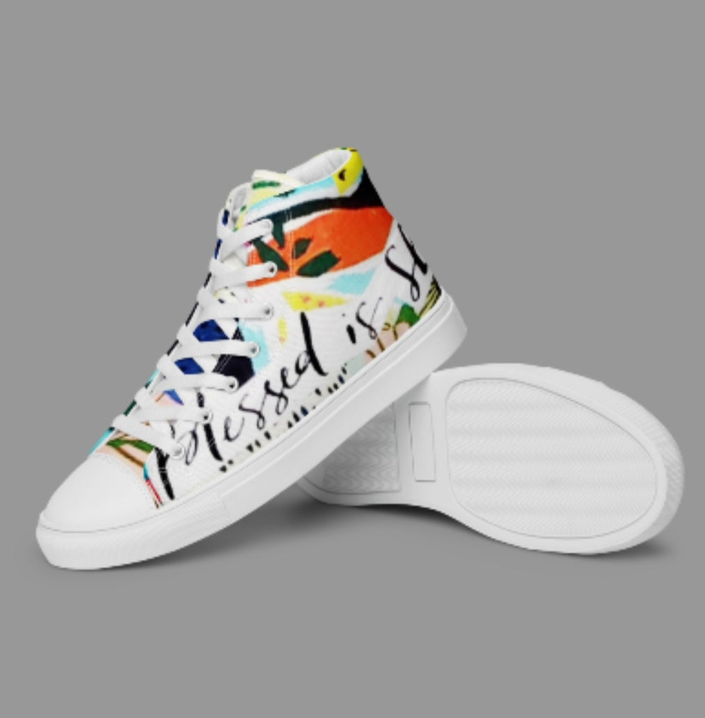 "BLESSED IS SHE" Women’s High Top Canvas Shoe - Version 1