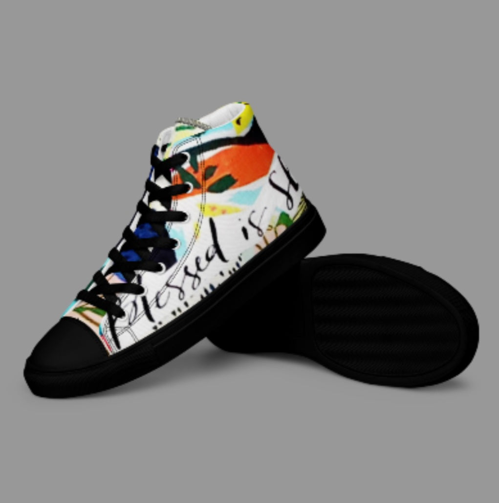 "BLESSED IS SHE" Women’s High Top Canvas Shoe - Version 1