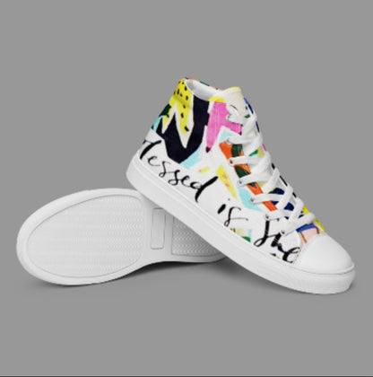 "BLESSED IS SHE" Women’s High Top Canvas Shoe - Version 1