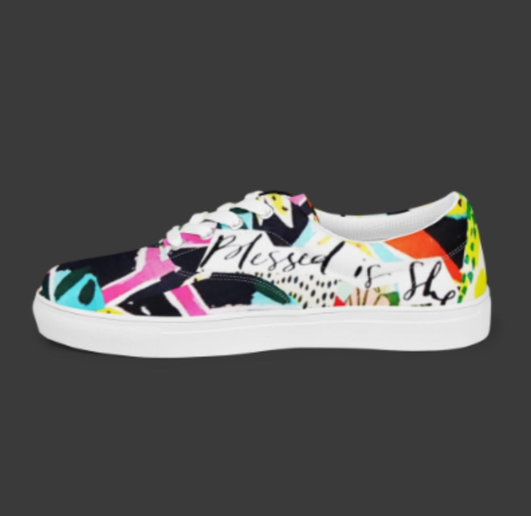 "BLESSED IS SHE" Women’s Lace-Up Canvas Shoe