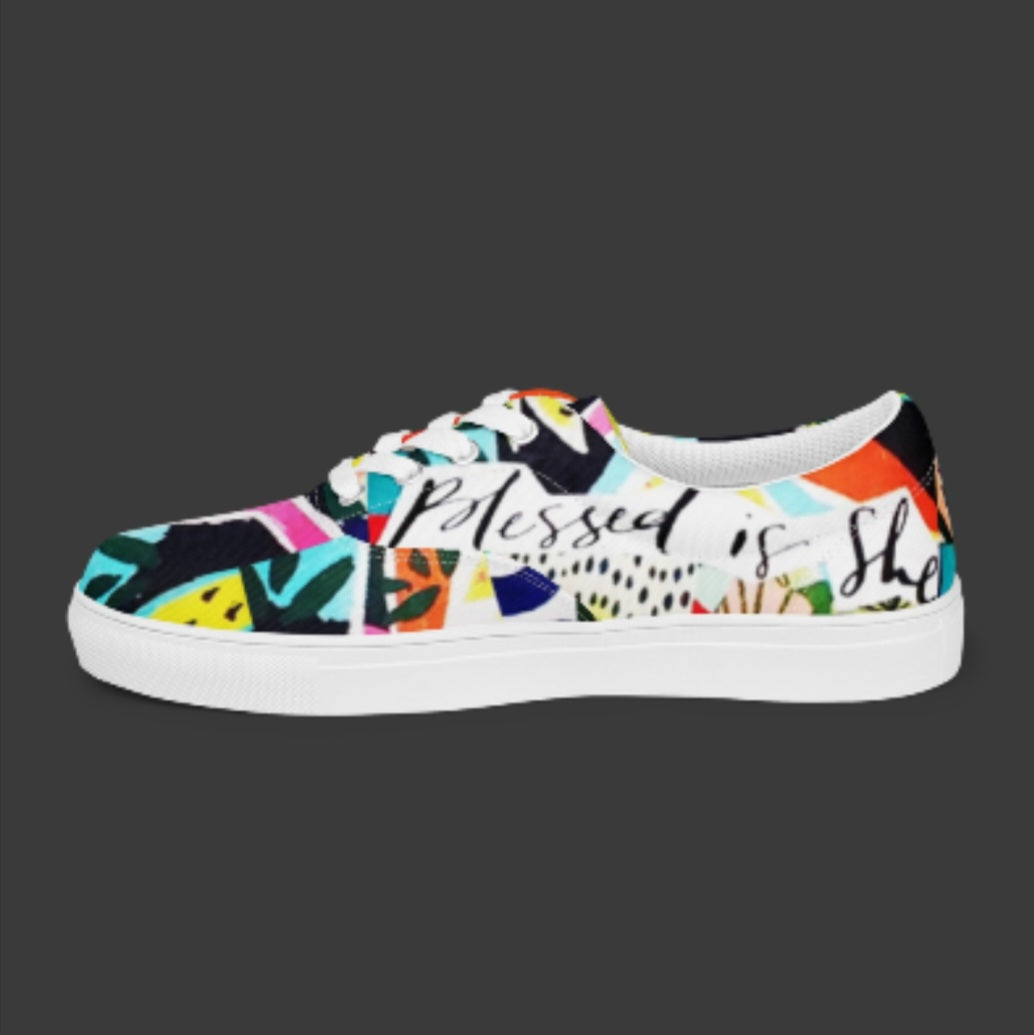 "BLESSED IS SHE" Women’s Lace-Up Canvas Shoe